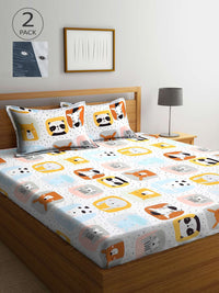 KLOTTHE Grey Conversational Cotton 300 TC King Fine 2 Bedsheet with 4 Pillow Covers-250 x 220 cm