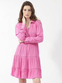 RAREISM Shirt Collar Tiered A-Line Dress