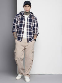 The Indian Garage Co Men Regular Fit Checked Casual Hooded Overshirt