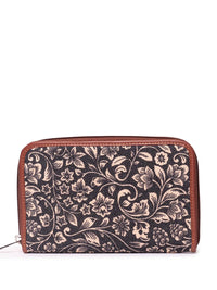 ZOUK Women Navy Blue & Brown Printed Vegan Leather Zip Around Wallet