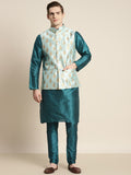 SOJANYA Lelaki Teal Motif Etnik Kurta dengan Churidar