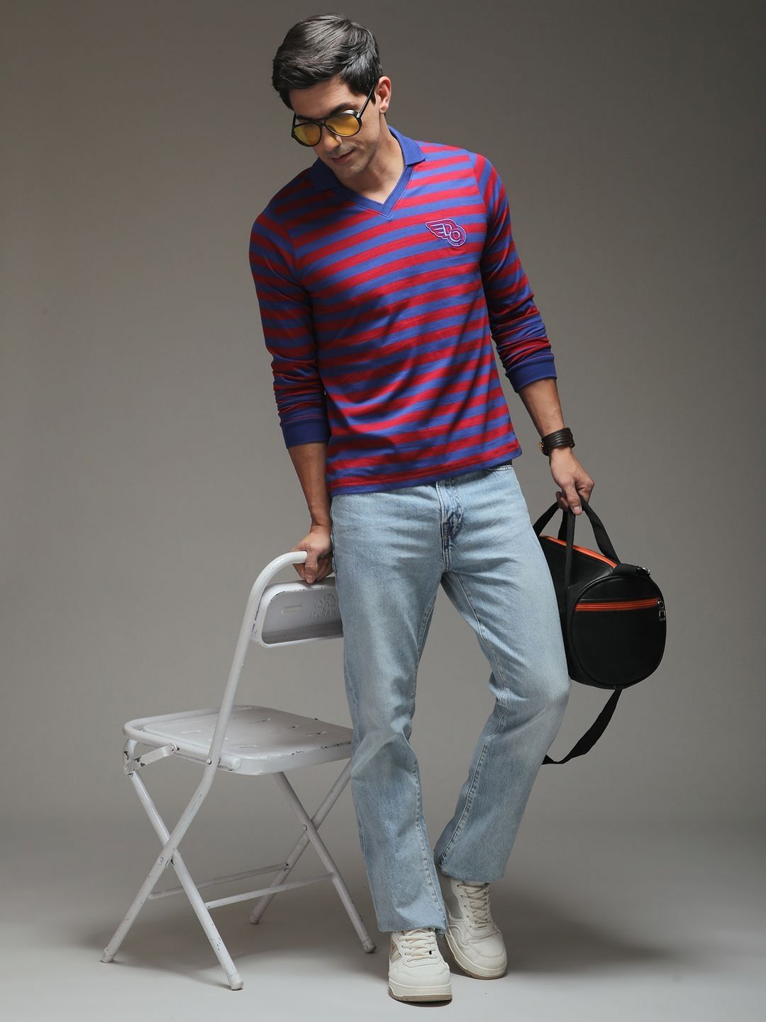 Difference of Opinion Men Striped Polo Collar Cotton T-shirt