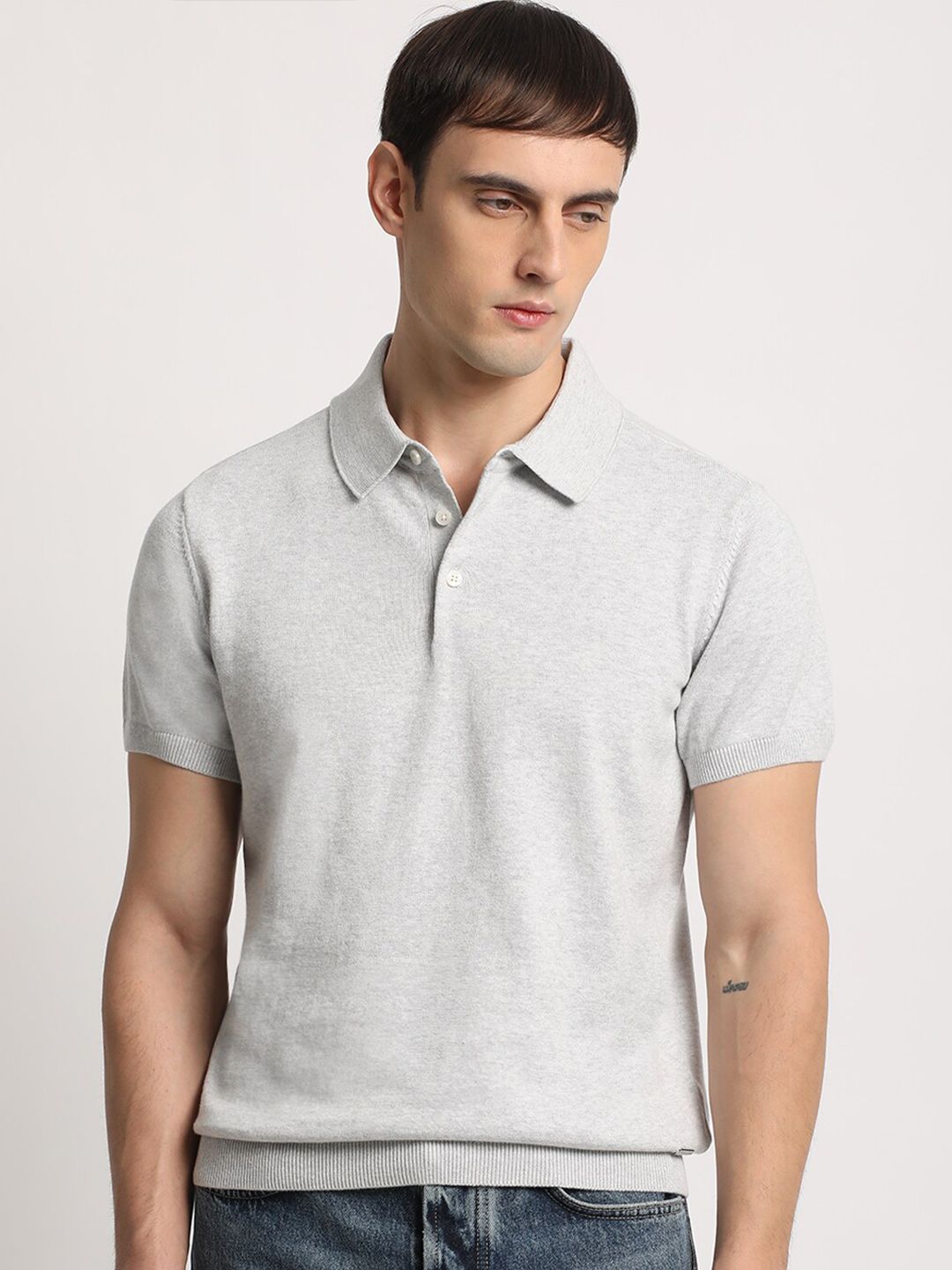 THE BEAR HOUSE Men Solid Regular Fit Cotton Polo Collar T-Shirt