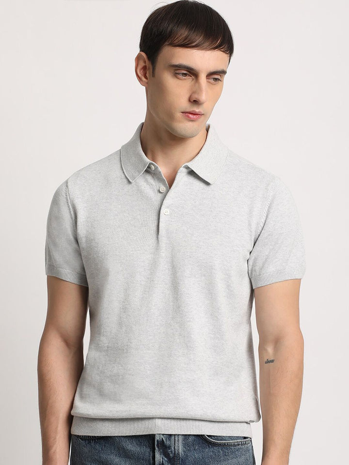 THE BEAR HOUSE Men Solid Regular Fit Cotton Polo Collar T-Shirt