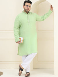 SOJANYA PLUS Size Men Green Solid Pastels Pure Cotton Kurta