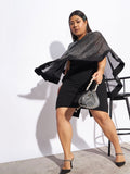 SASSAFRAS Curve Plus Size Black Cape Sleeves Sequinned Sheath Dress