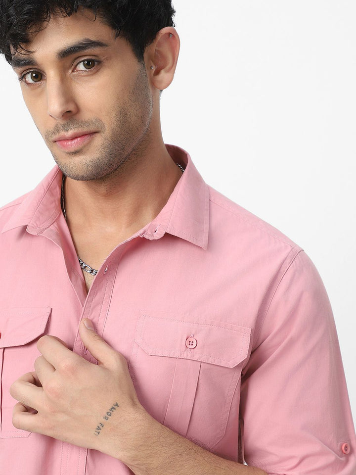 Urbano Fashion Men Spread Collar Solid Cotton Casual Shirt