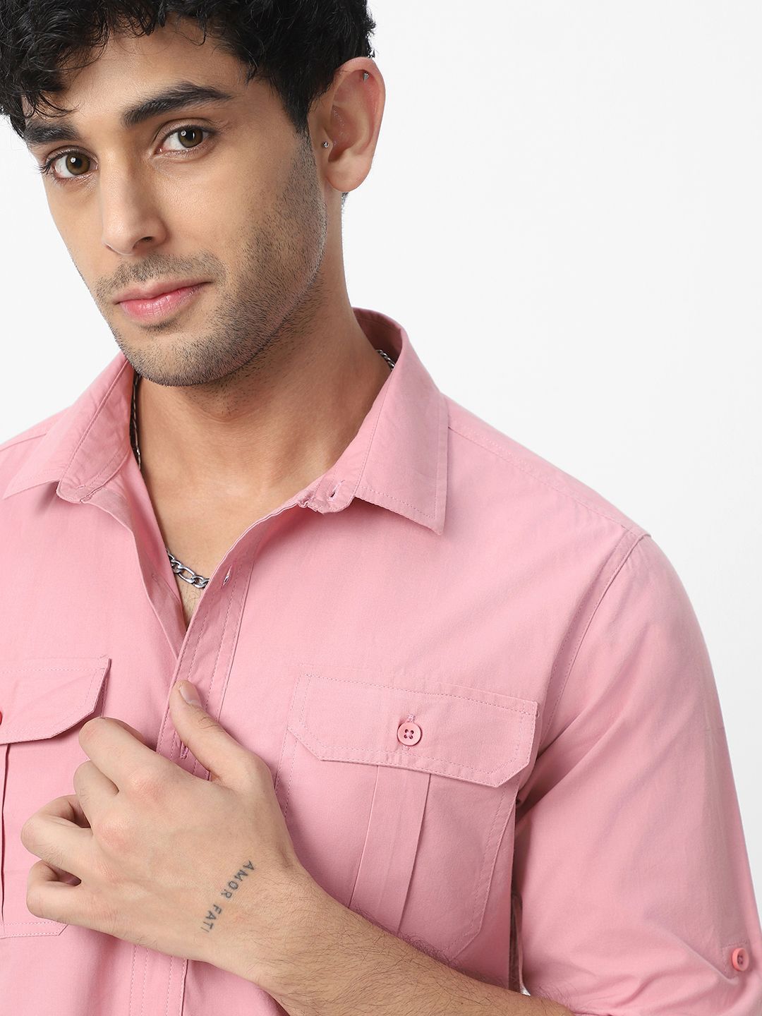 Urbano Fashion Men Spread Collar Solid Cotton Casual Shirt