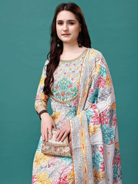 KALINI Floral Printed Embroidered Thread Work Straight Kurta With Trousers & Dupatta