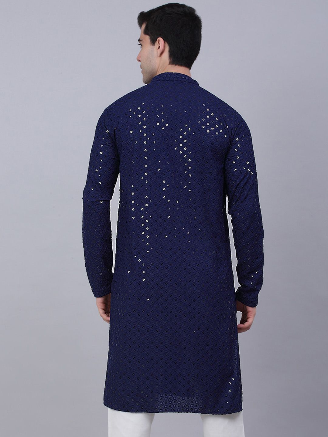 Jompers Men Ethnic Motifs Mirror Work Indigo Cotton Kurta