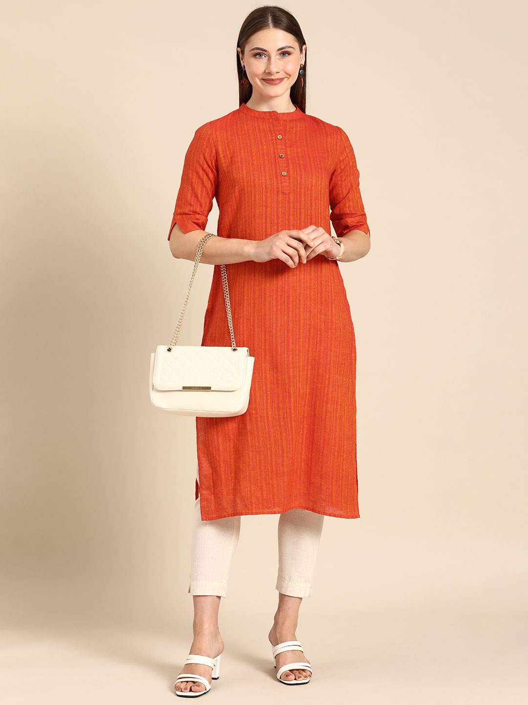 Anouk Women Mandarin Collar Straight Kurta