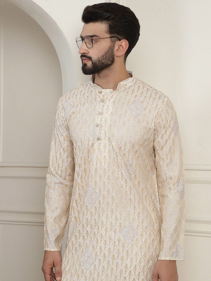 SOJANYA Woven Design Mandarin Collar Pure Cotton Straight Kurta