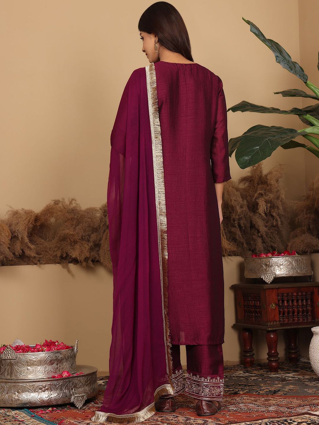 Varanga Ethnic Motifs Embroidered Regular Kurta with Trousers & Dupatta