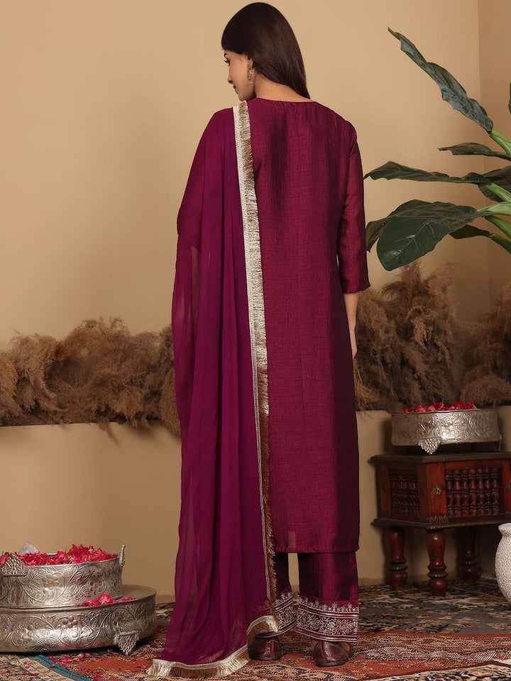 Varanga Ethnic Motifs Embroidered Regular Kurta with Trousers & Dupatta