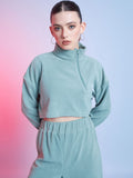 STREET 9 Green Mock Collar Crop Sweatshirt