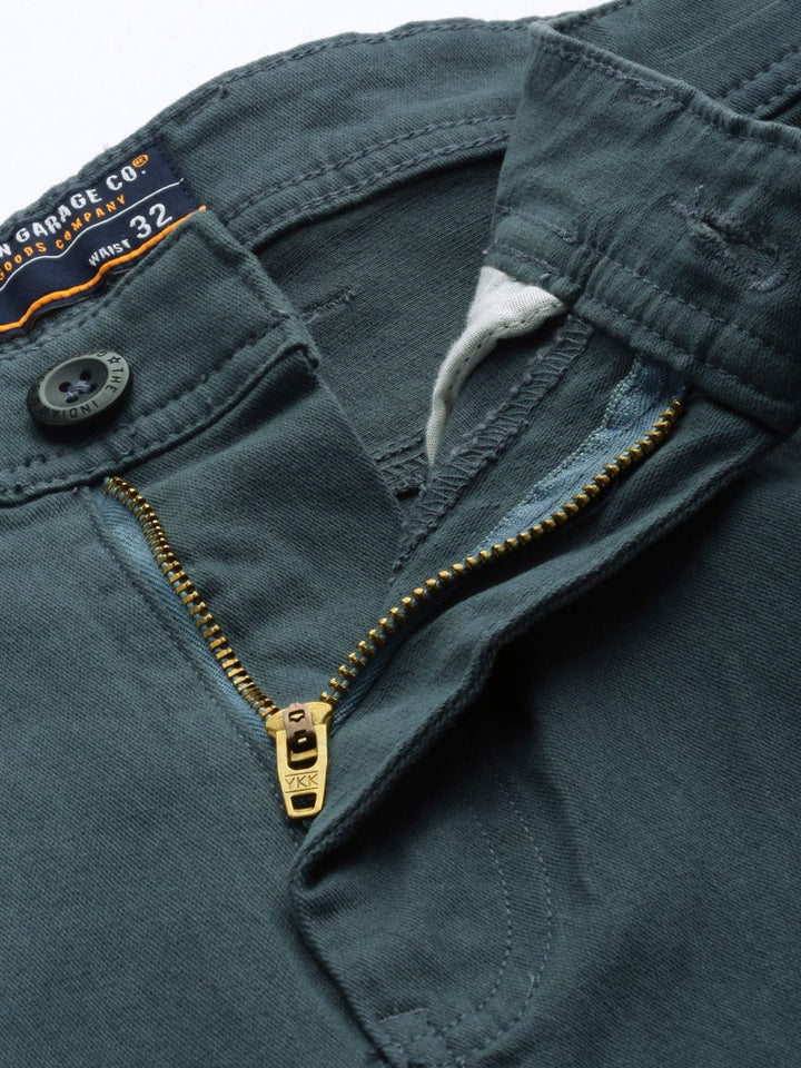 The Indian Garage Co Men Charcoal Grey Solid Chinos Trousers