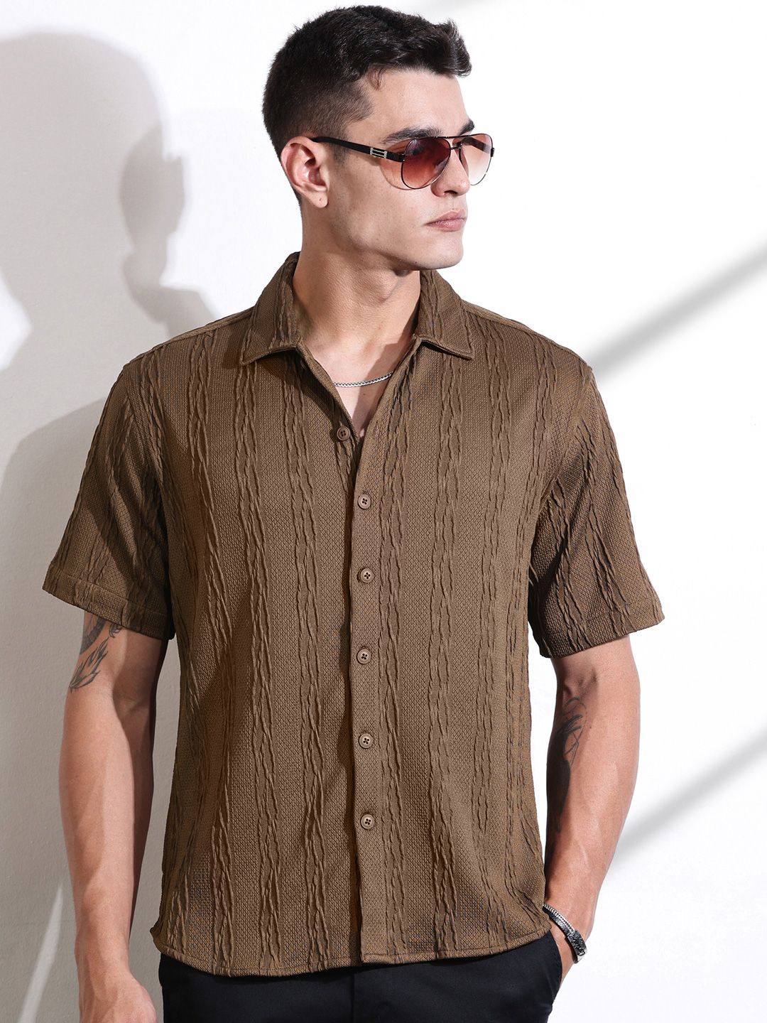 Thomas Scott Men Smart Fit Cutaway Collar Textured Casual Shirt