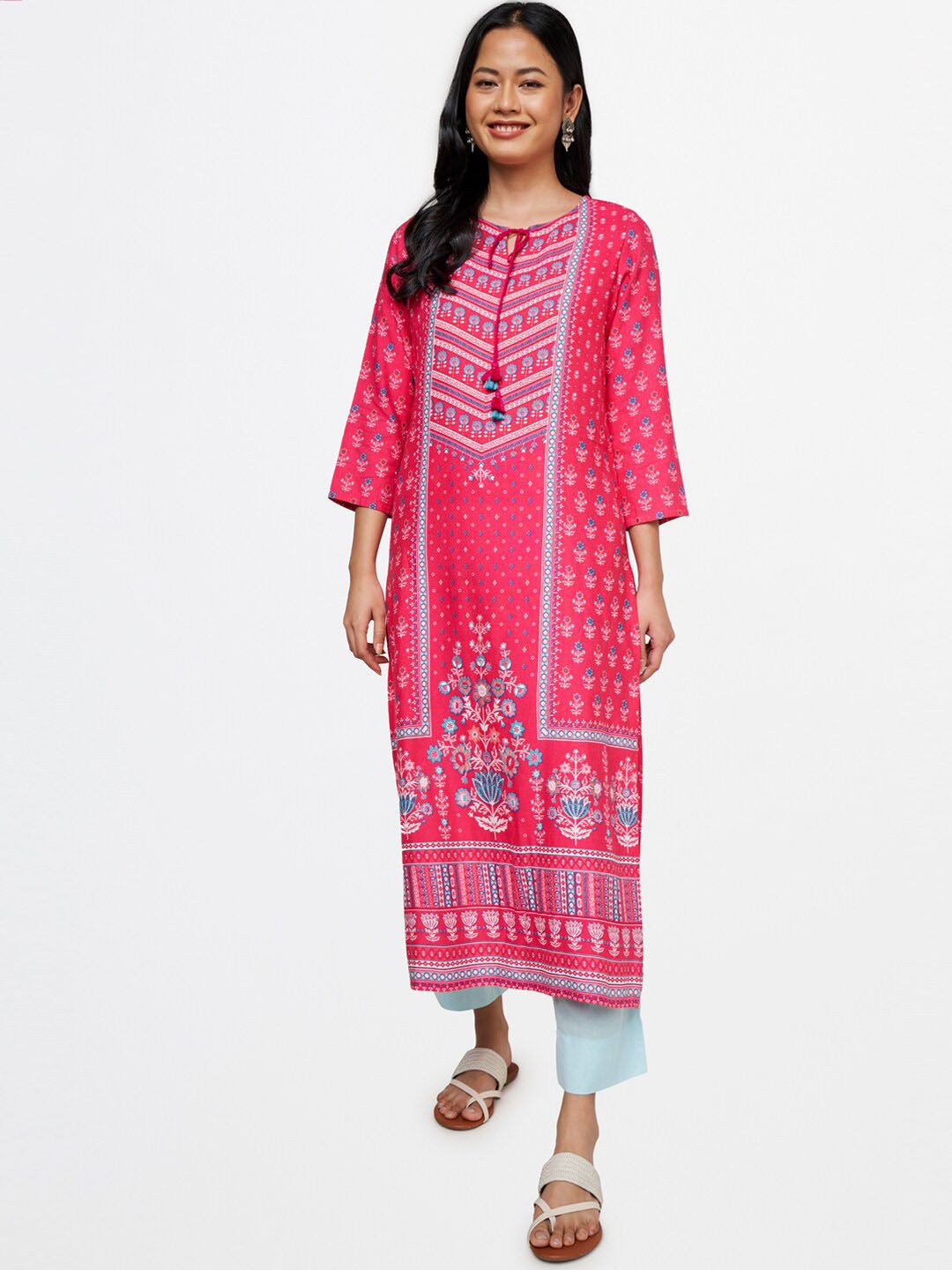 Global Desi Women Blue Straight Fit Parallel Trousers