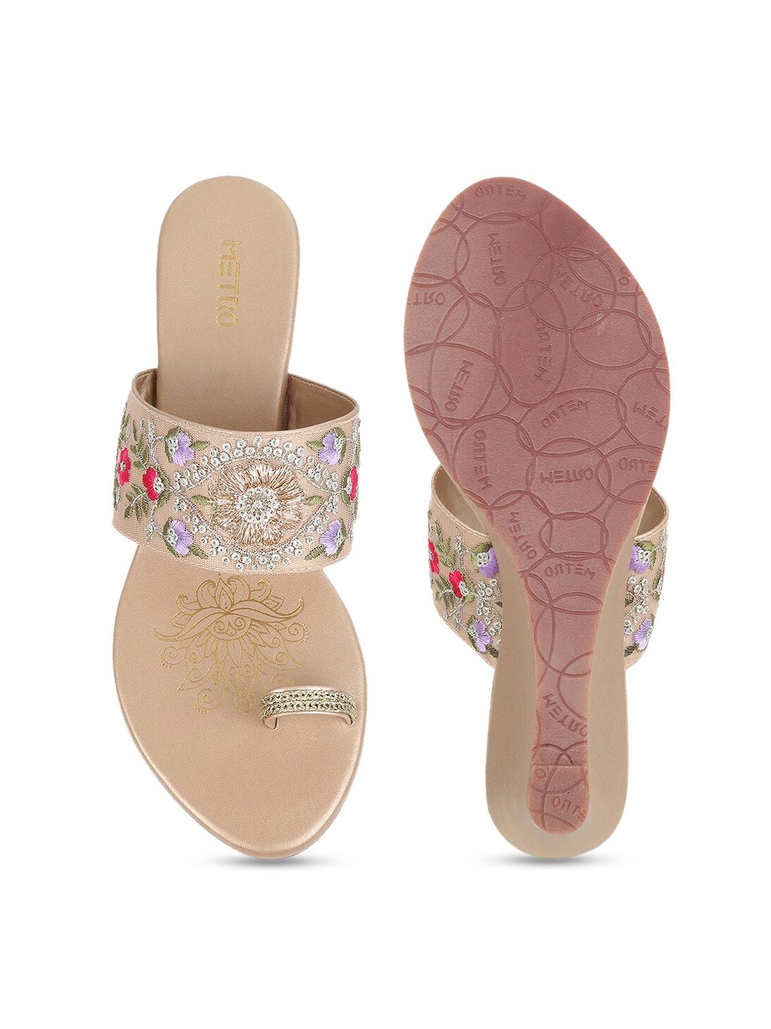 Metro Ethnic Embellished One Toe Wedges