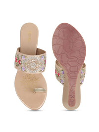 Metro Ethnic Embellished One Toe Wedges