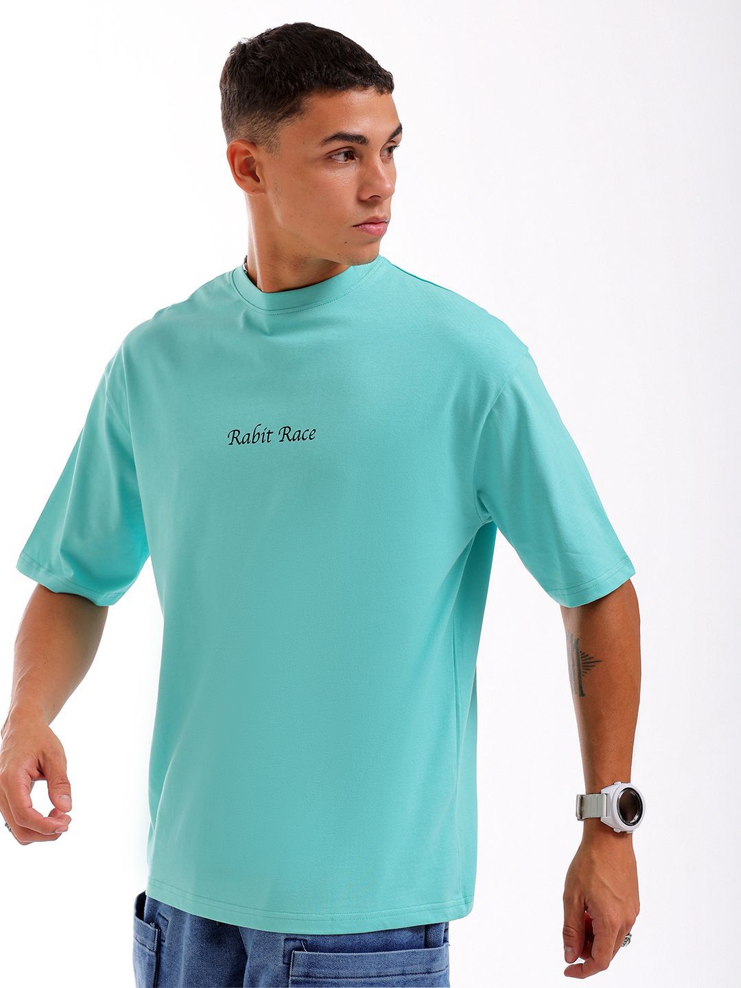 The Indian Garage Co Men Back Printed Boxy Oversized Round Neck T-shirt