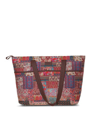 ZOUK Brown & Red Printed Structured Tote Bag