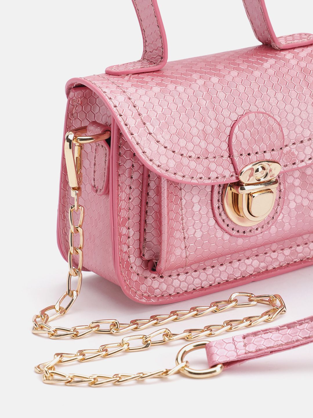 DressBerry Snake Skin Textured Structured Satchel Bag