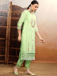 Vishudh Floral Embroidered Thread Work Straight Kurta With Trousers & Dupatta