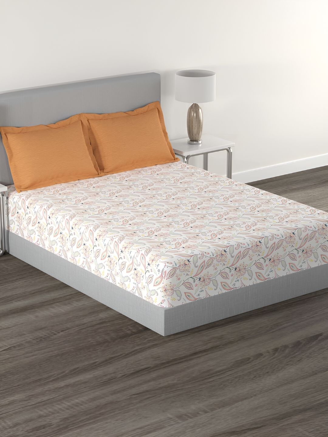 MYTRIDENT Eden Garden Flat 144TC Queen Cotton 1 Bedsheet with 2 Pillow Covers