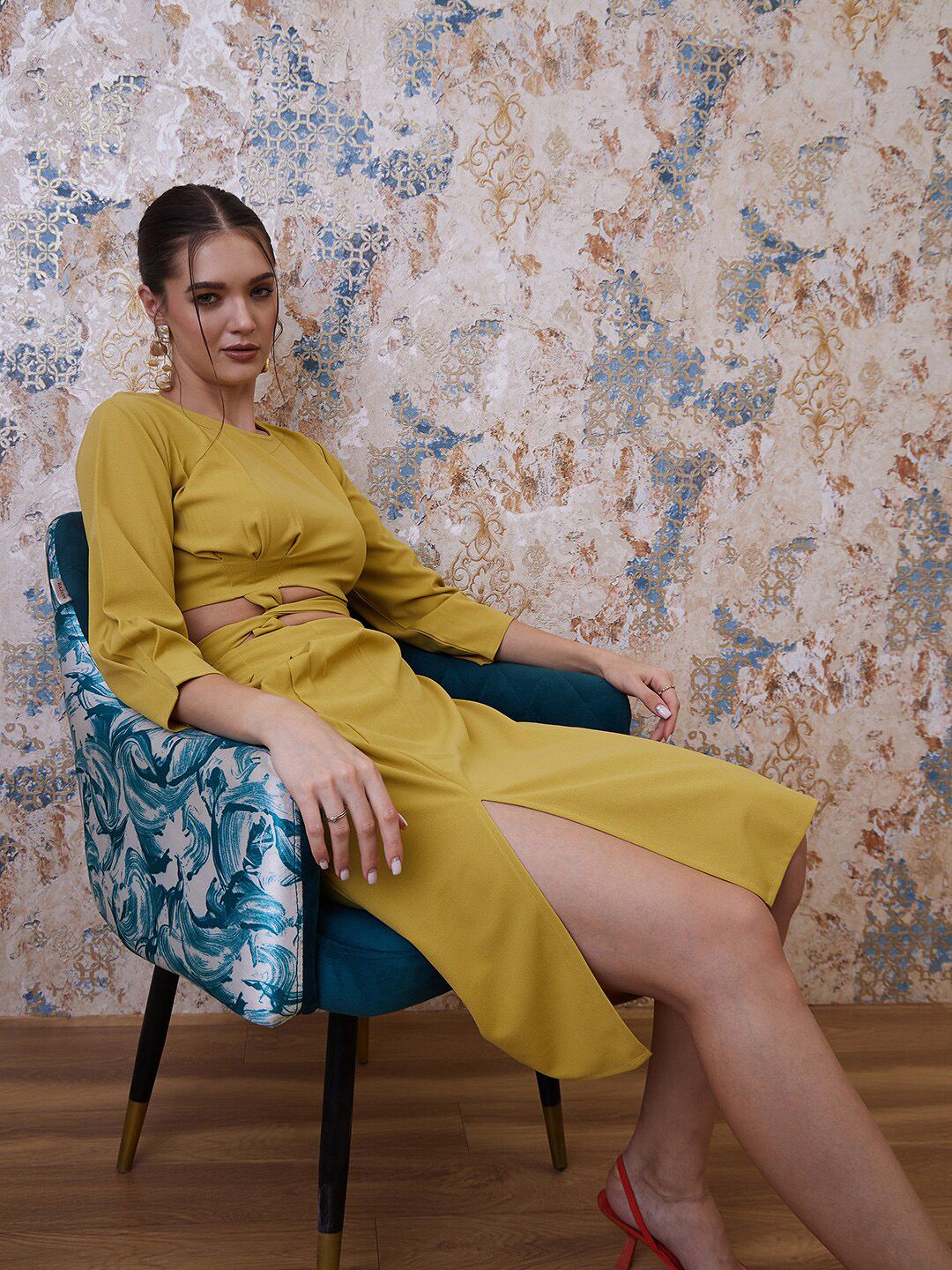 Athena Mustard Top With Slip-On Skirt