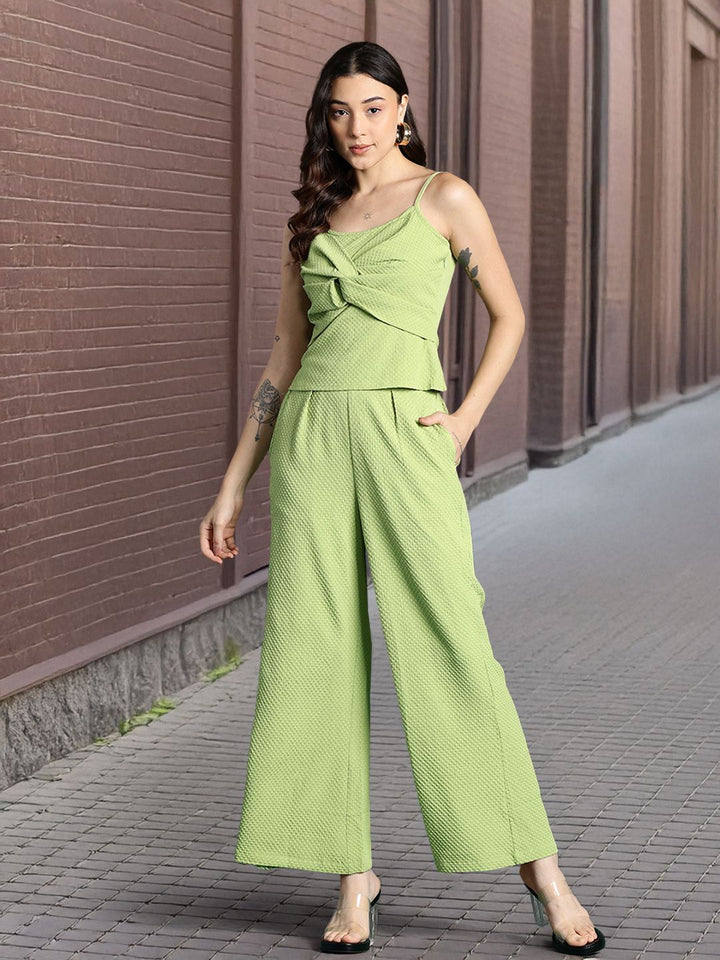 DressBerry Twisted Detail Textured Top and Trousers Co-Ord Set