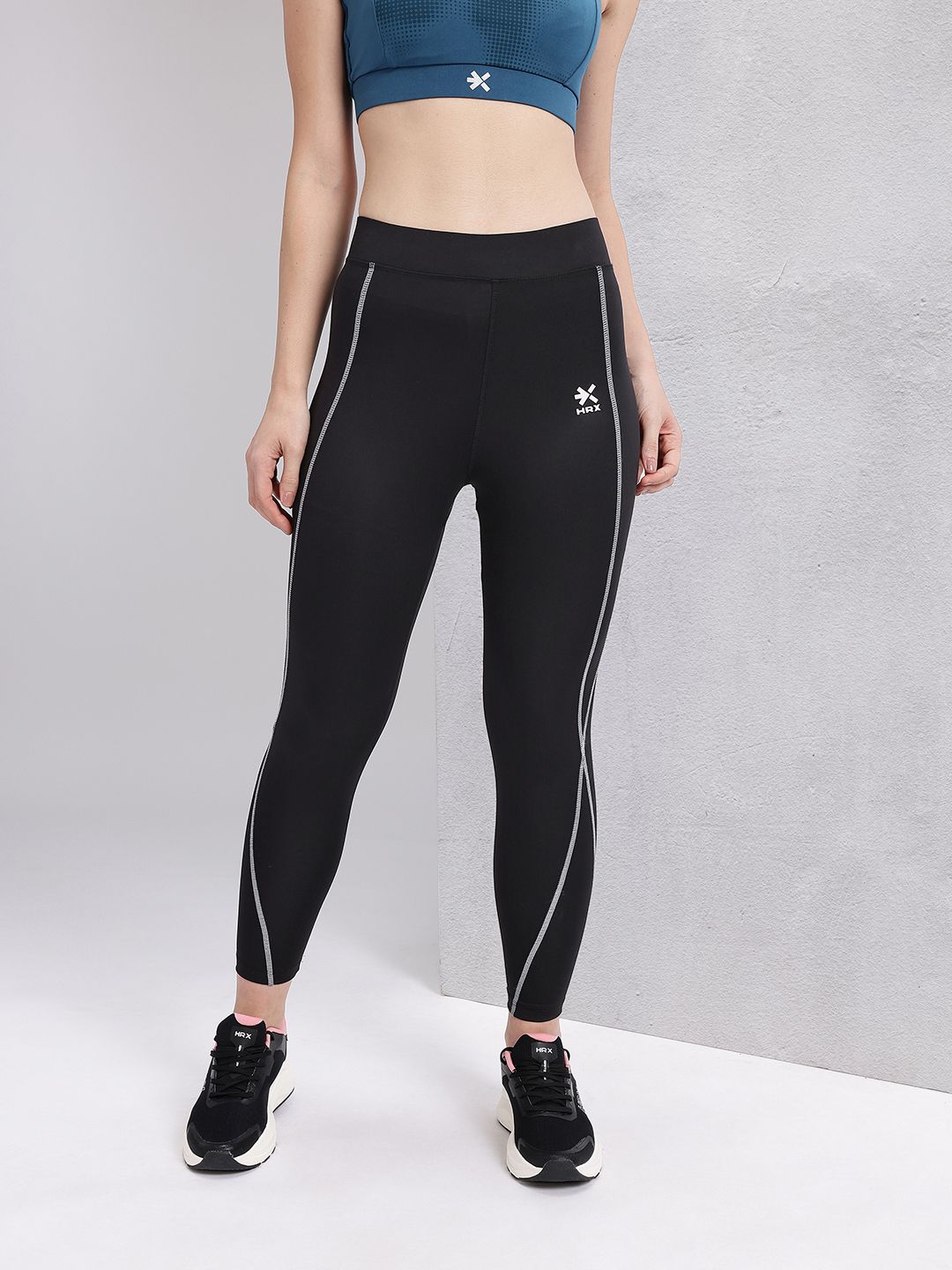 HRX by Hrithik Roshan Women Contrast Stitching High-Rise Rapid-Dry Cropped Training Tights