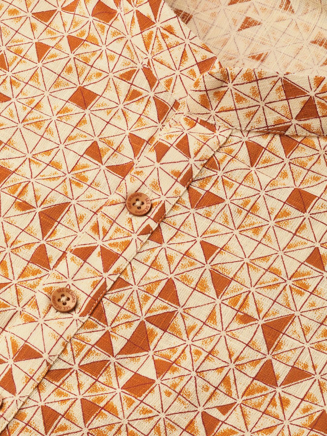 See Designs Men Cream-Coloured & Rust Orange Printed Straight Kurta