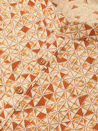 See Designs Men Cream-Coloured & Rust Orange Printed Straight Kurta