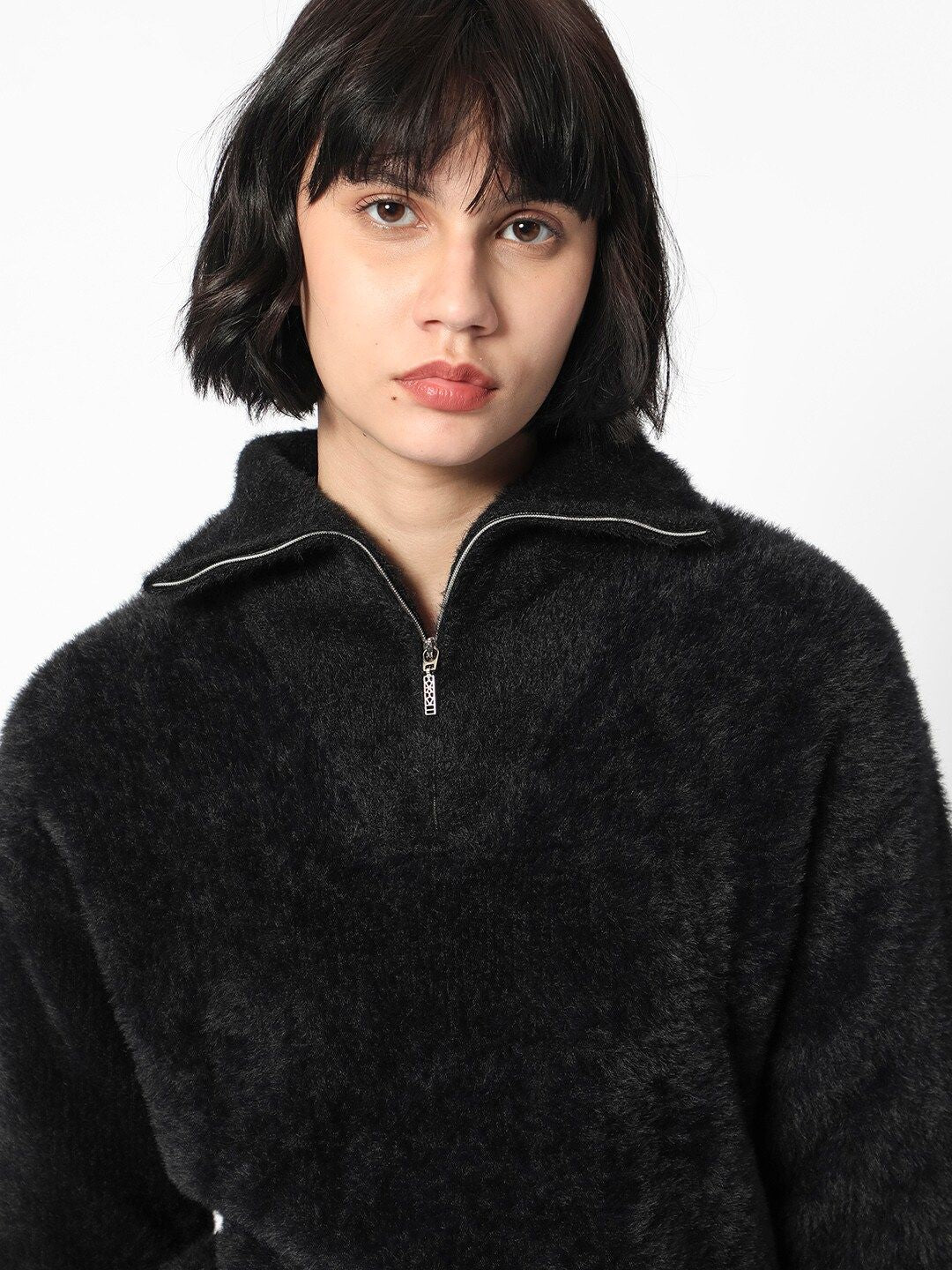 RAREISM Henley Neck Faux Fur Pullover
