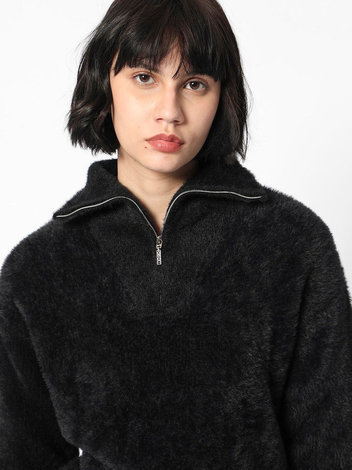 RAREISM Henley Neck Faux Fur Pullover