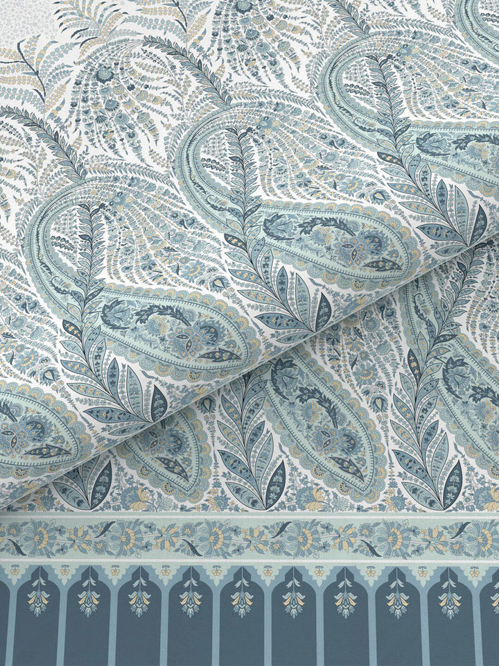 MYTRIDENT Blue & White Ethnic Motifs Cotton 144 TC King Bedsheet With 2 Pillow Covers