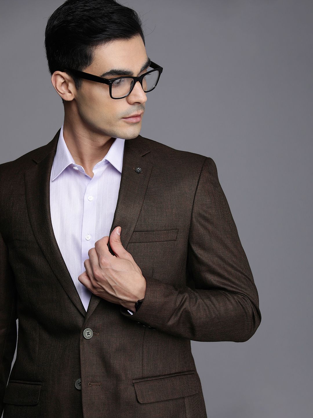 Raymond Men Brown Slim Fit Self Design Single-Breasted Formal Blazer