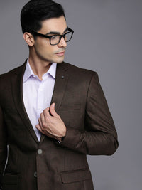 Raymond Men Brown Slim Fit Self Design Single-Breasted Formal Blazer