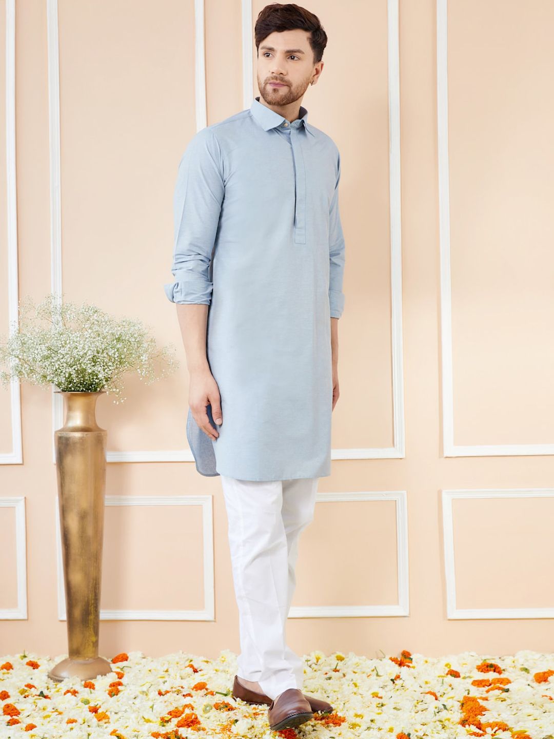 See Designs Shirt Collar Long Sleeves Cotton Pathani Kurta