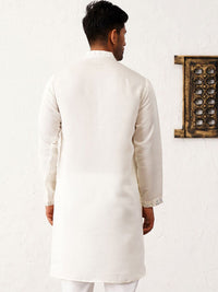 Jompers Floral Embroidered Mirror Work Mandarin Collar Cotton Silk Straight Kurta