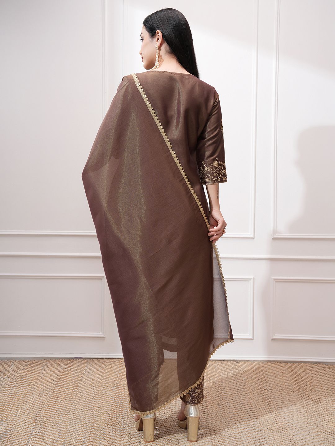 Vishudh Women Ethnic Motifs Embroidered Regular Kurta with Trousers & With Dupatta