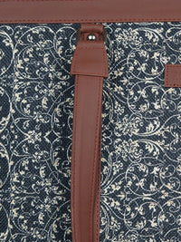 ZOUK Navy Blue & Beige Floral Print Leather Handcrafted 16 Inch Sustainable Laptop Bag