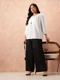 all about you Plus Size Floral Tie-Up Neck Pure Cotton Top