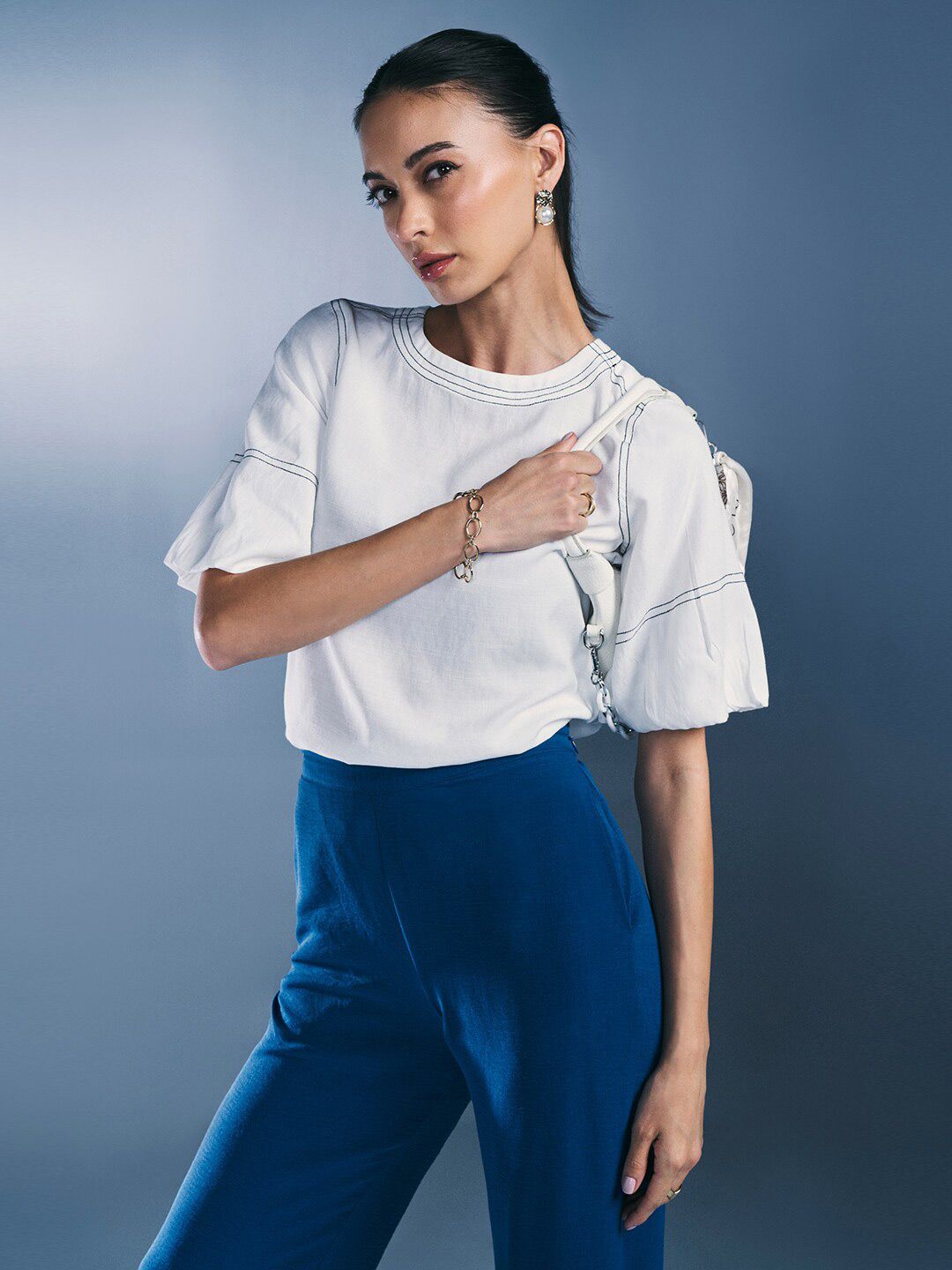 AND Flared Sleeves Round Neck Top