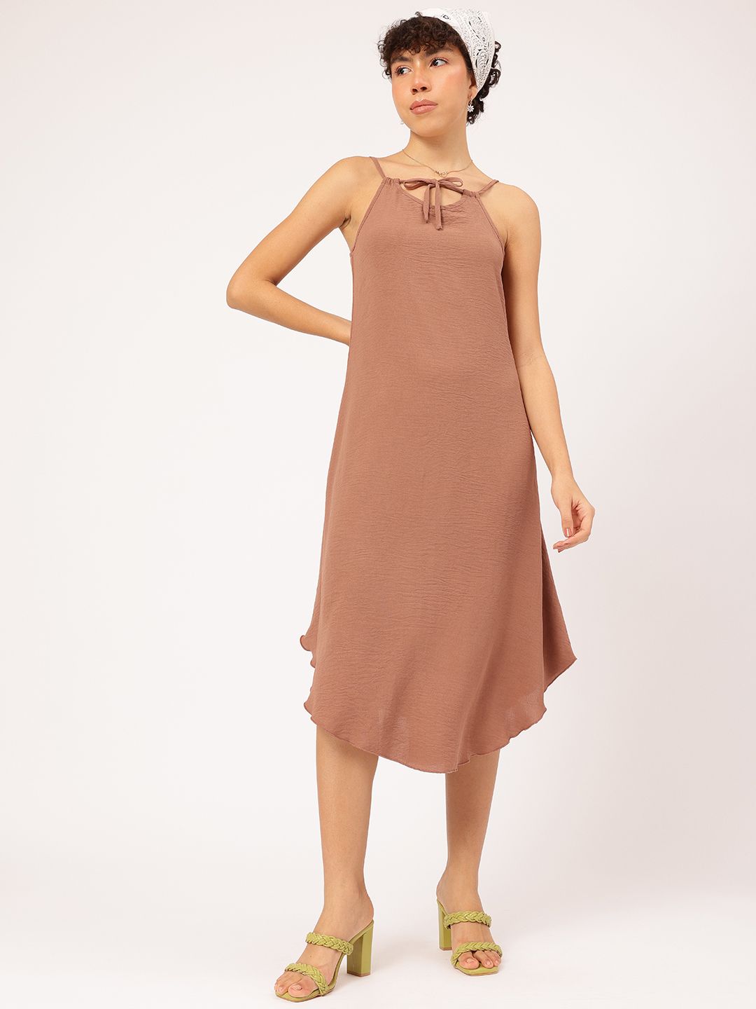 DressBerry Roaming Realm Crinkled Strappy A-Line Midi Dress