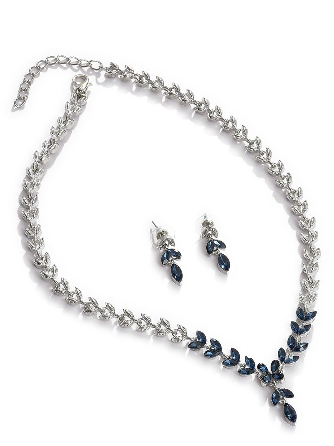 SOHI Silver-Plated Black Stone Studded Jewellery Set