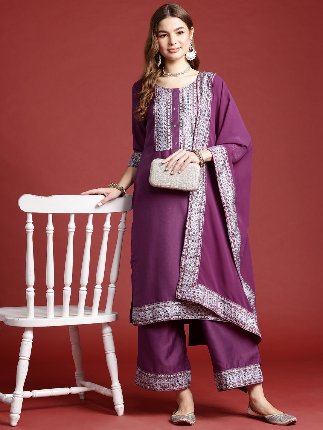 Anouk Ethnic Motifs Regular Kurta With Palazzos & Dupatta