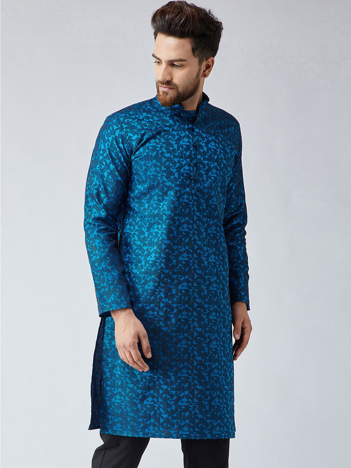 SOJANYA Men Blue Woven Design Straight Kurta