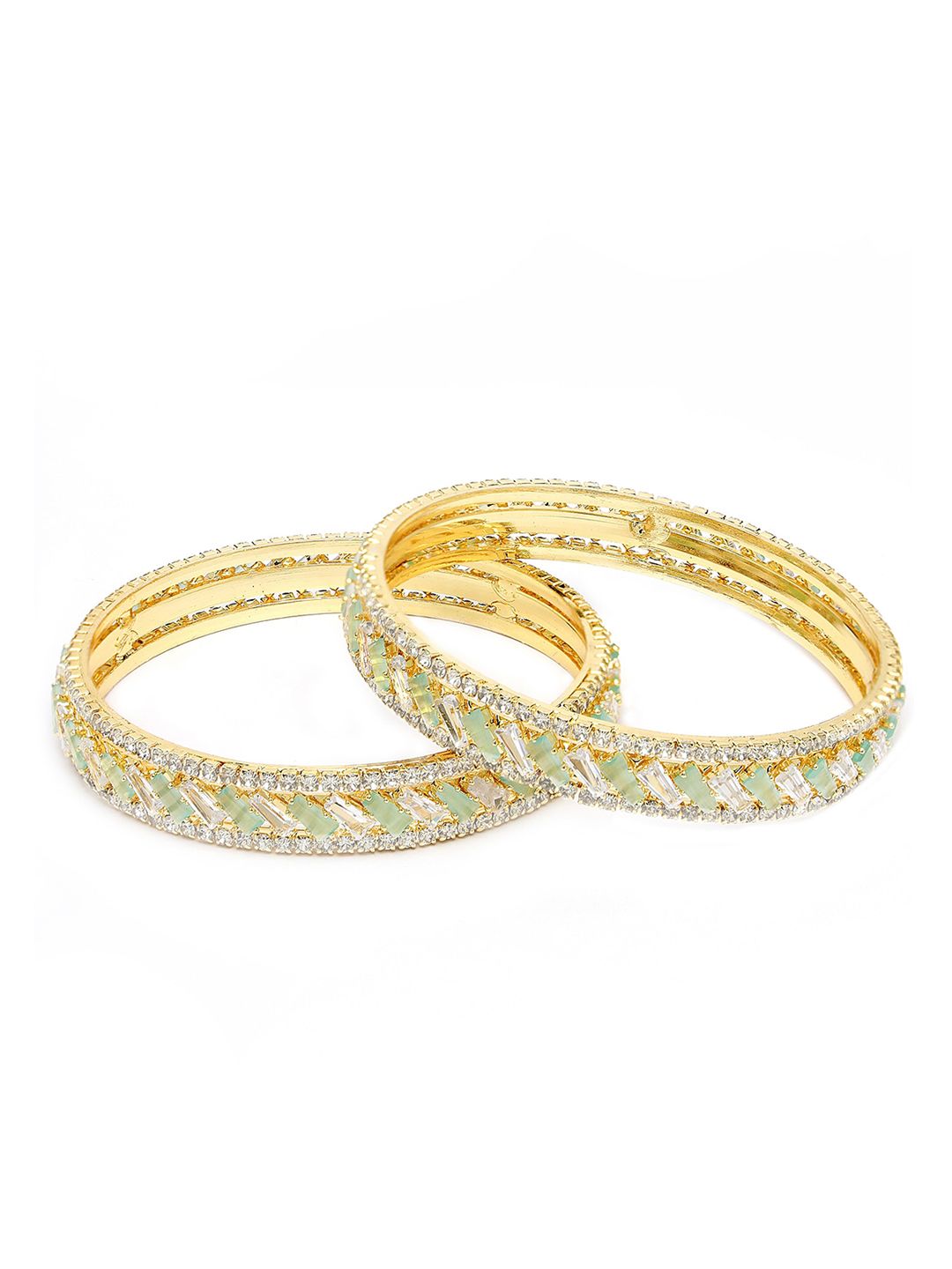KARATCART Set Of 2 Gold Plated & AD Studded Bangles
